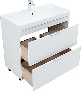 Тумба напольная с раковиной Aquanet Ирис New 90 336309+323883 белая глянцевая для ванной в интернет-магазине Sanbest