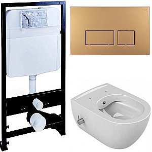 Унитаз Boheme Bianca 963-2 с инсталяцией и кнопкой 664-G белый глянцевый/золото, безободковый, с функцией биде купить в интернет-магазине Sanbest