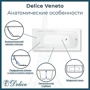 Ванна Delice Veneto DLR330062R-G 180х75 белая/ручки хром купить в интернет-магазине Sanbest