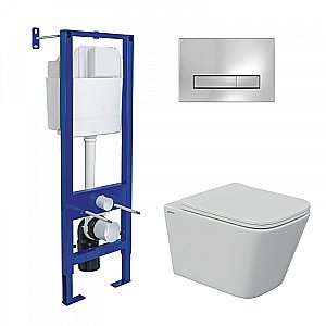 Унитаз подвесной  BERGES FLOE S 043348 с инсталляцей АТОМ Line, кнопка глянцевый хром, безободковый, с крышкой микролифт купить в интернет-магазине Sanbest