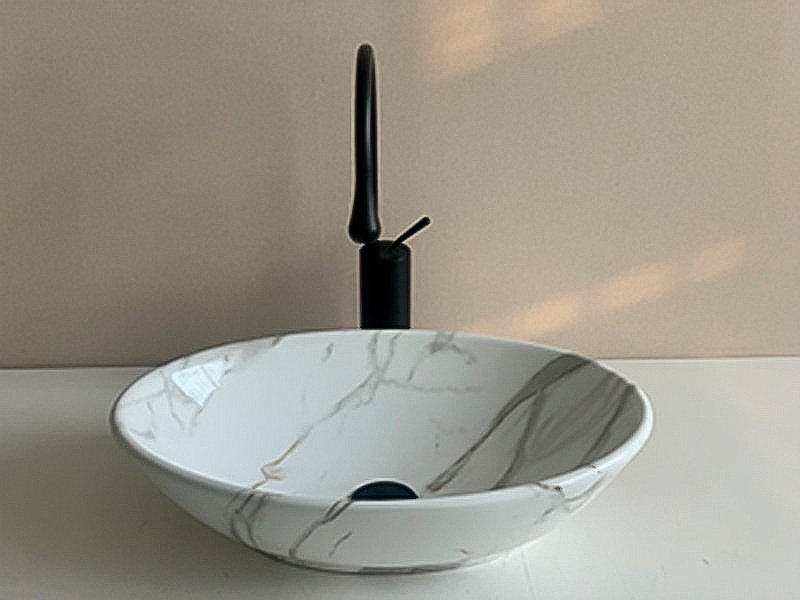 Раковина накладная CeramaLux MNC 52 D1147-505 белый мрамор купить в интернет-магазине Sanbest