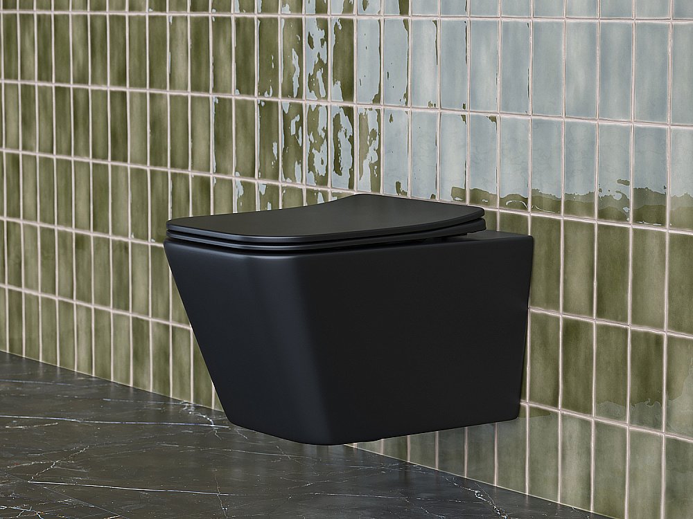 Унитаз подвесной Ceramica Nova METRIC Rimless CN3007MB безободковый, с крышкой микролифт, черный купить в интернет-магазине Sanbest