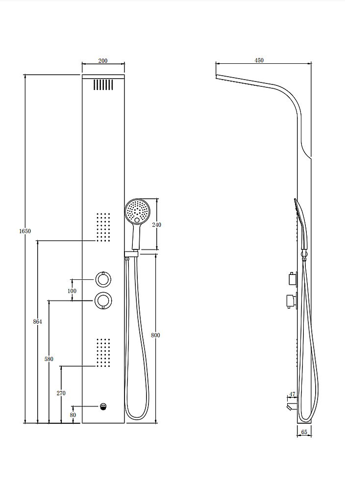 Душевая панель Taliente TA-G-S02C+s стальная/хром купить в интернет-магазине сантехники Sanbest