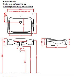 Раковина Artceram HI-LINE 60 HIL002 01 00bi*1 белая купить в интернет-магазине Sanbest