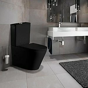 Унитаз напольный CeramaLux 2179-1MB черный матовый, безободковый, с бачком, с крышкой микролифт купить в интернет-магазине Sanbest