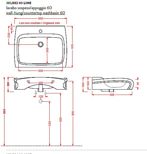 Раковина Artceram HI-LINE 60 HIL002 01 00bi*1 белая купить в интернет-магазине Sanbest