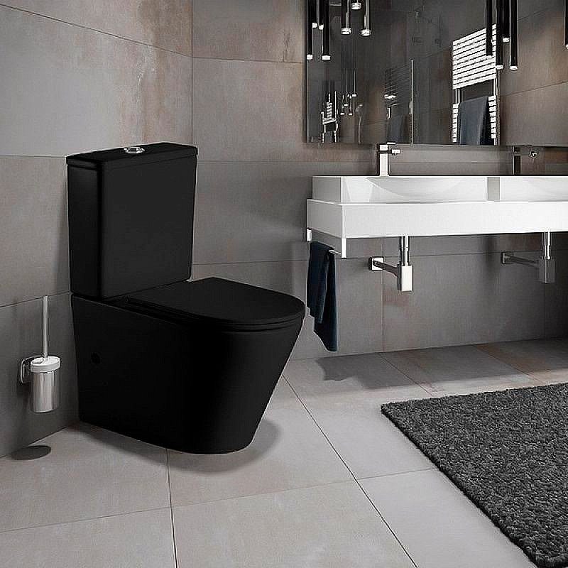 Унитаз напольный CeramaLux 2179-1MB черный матовый, безободковый, с бачком, с крышкой микролифт купить в интернет-магазине Sanbest