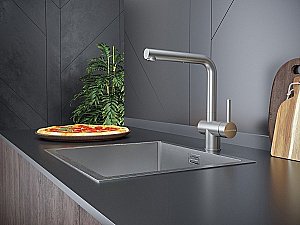 Смеситель для кухни Paulmark Dosse Do214418-BS брашированная сталь купить в интернет-магазине сантехники Sanbest