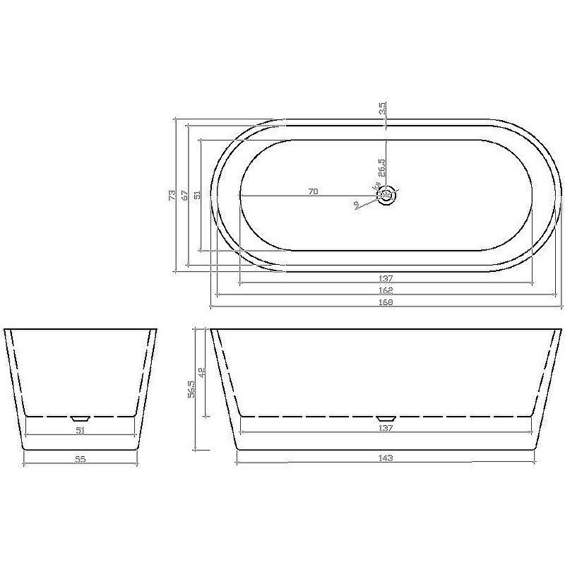 Ванна акриловая CeruttiSpa Resia 7388 170x80 белая купить в интернет-магазине Sanbest