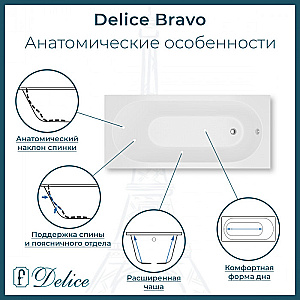 Ванна Delice Bravo DLR330064R-M 180х70 белая матовая/ручки хром купить в интернет-магазине Sanbest
