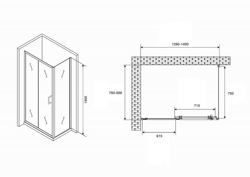 Душевой уголок ABBER Schwarzer Diamant AG301405-S805 140x80 стекло прозрачное/профиль хром купить в интернет-магазине Sanbest