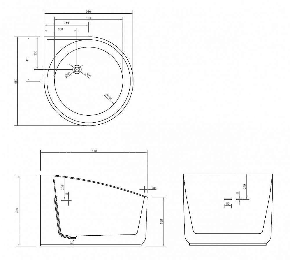 Акриловая ванна Abber AB9305 95х95 купить в интернет-магазине Sanbest