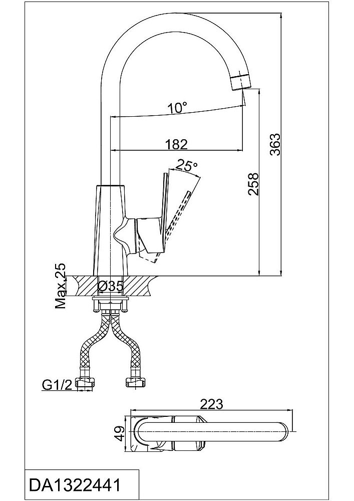 Смеситель для кухни D&K Rhein.Lessing DA1322441 купить в интернет-магазине сантехники Sanbest