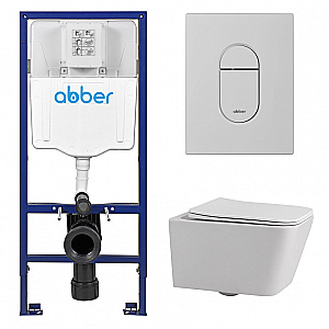 Унитаз ABBER Rechteck AC1201-AC0108-AC0124MW белый, с крышкой микролифт, с инсталляцией, безободковый купить в интернет-магазине Sanbest