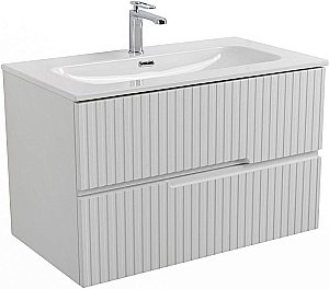 Тумба с раковиной Cezares DUET-N 80 DUET-N-800-2C-SO-FBS-P ясень белая софт для ванной в интернет-магазине Sanbest