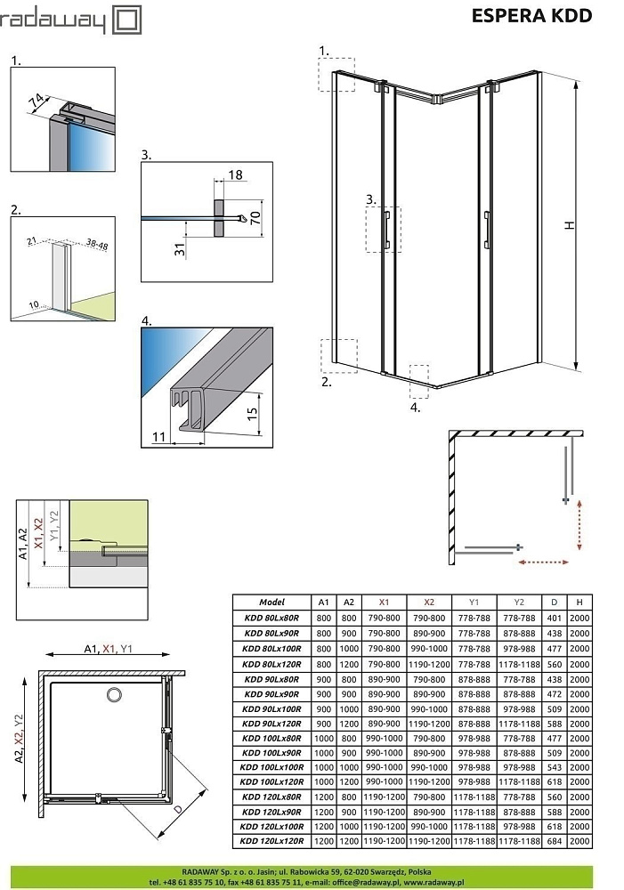 Душевой уголок Radaway Espera KDD 80x80 купить в интернет-магазине Sanbest