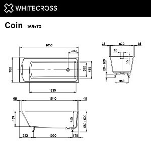 Акриловая ванна WhiteCross Coin 165x70 0224.165070.2XXXX RAL матовая купить в интернет-магазине Sanbest