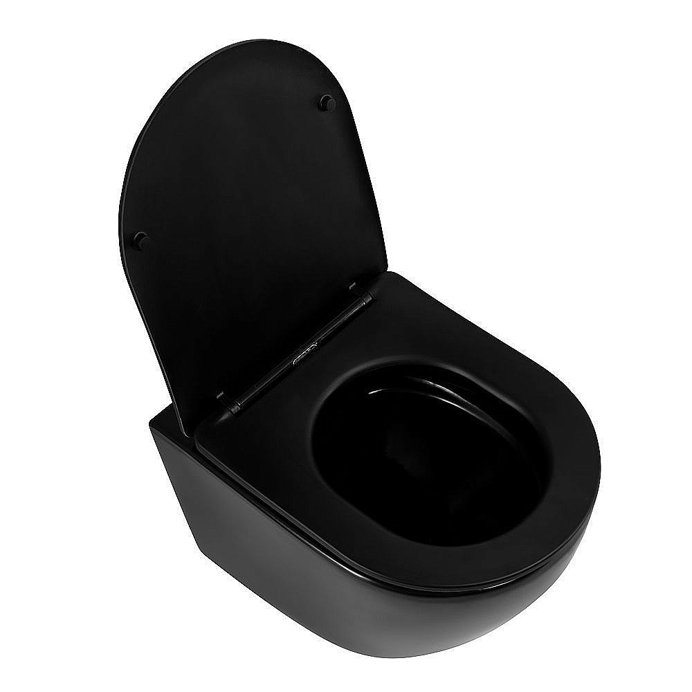 Унитаз подвесной Art&Max OVALE AM011CHR-MB/SC черный матовый, с сиденьем микролифт, безободковый купить в интернет-магазине Sanbest