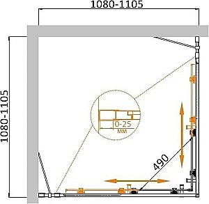 Душевой уголок Cezares Molveno 110x110 MOLVENO-A-22-90+20-P-Cr стекло рифленое матовое/профиль хром купить в интернет-магазине Sanbest