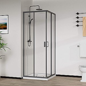 Душевой уголок Vincea City VSS-5CT8010CLGM 100х80 стекло прозрачное/профиль вороненая сталь купить в интернет-магазине Sanbest