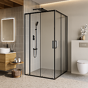 Душевой уголок BelBagno LUCE-A-2-90-C-NERO+LUCE-20-FIX-C-NERO 110 стекло прозрачное/профиль черный купить в интернет-магазине Sanbest