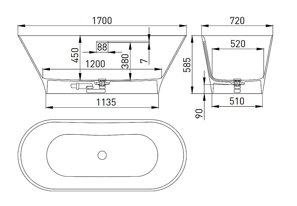 Ванна Salini MONA S-Stone 170х72 102922M белая матовая купить в интернет-магазине Sanbest