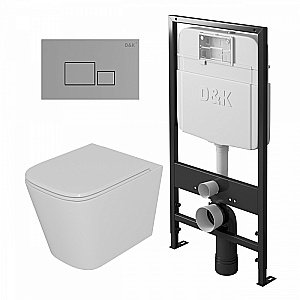 Унитаз подвесной с инсталляцией D&K Quadro DS1511606 белый/кнопка хром, безободковый, с крышкой микролифт купить в интернет-магазине Sanbest
