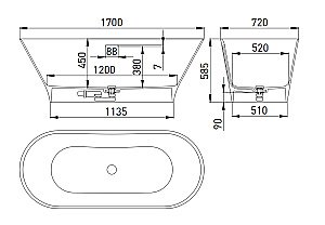 Ванна Salini MONA S-Stone 170х72 102922M белая матовая купить в интернет-магазине Sanbest