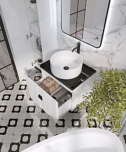 Тумба с круглой раковиной подвесная Grossman НОРМА 60 с 1-ящ, белый глянец для ванной в интернет-магазине Sanbest