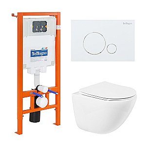 Унитаз подвесной BelBagno Amanda BB051CHR безободковый, с крышкой микролифт, с инсталляцией и белой кнопкой купить в интернет-магазине Sanbest