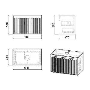 Тумба с раковиной подвесная Grossman КРИСТАЛЛ 80 с 1 ящ, графит матовая/столешница графит глянец для ванной в интернет-магазине Sanbest