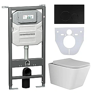 Унитаз подвесной Ceramica Nova Metric Rimless CN3007_1001B безободковый, с крышкой микролифт, с инсталляцией и черной матовой кнопкой купить в интернет-магазине Sanbest