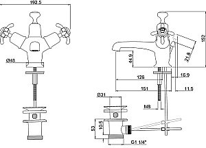 Смеситель для раковины Burlington AN4-QT BLA хром/ручки черные купить в интернет-магазине сантехники Sanbest