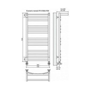 Полотенцесушитель водяной Terminus Енисей П13 500x1100 с полкой купить в интернет-магазине сантехники Sanbest