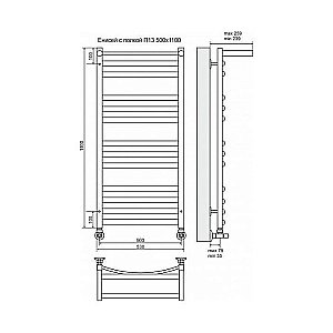 Полотенцесушитель водяной Terminus Енисей П13 500x1100 с полкой купить в интернет-магазине сантехники Sanbest
