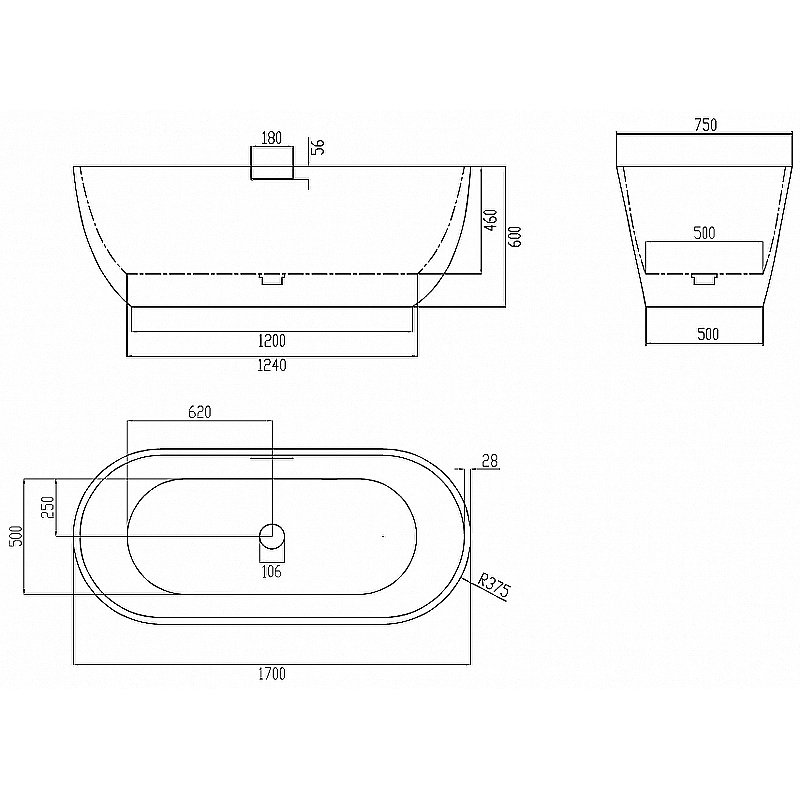 Ванна Abber Frankfurt 170x75 AM9941BW черно-белая матовая купить в интернет-магазине Sanbest