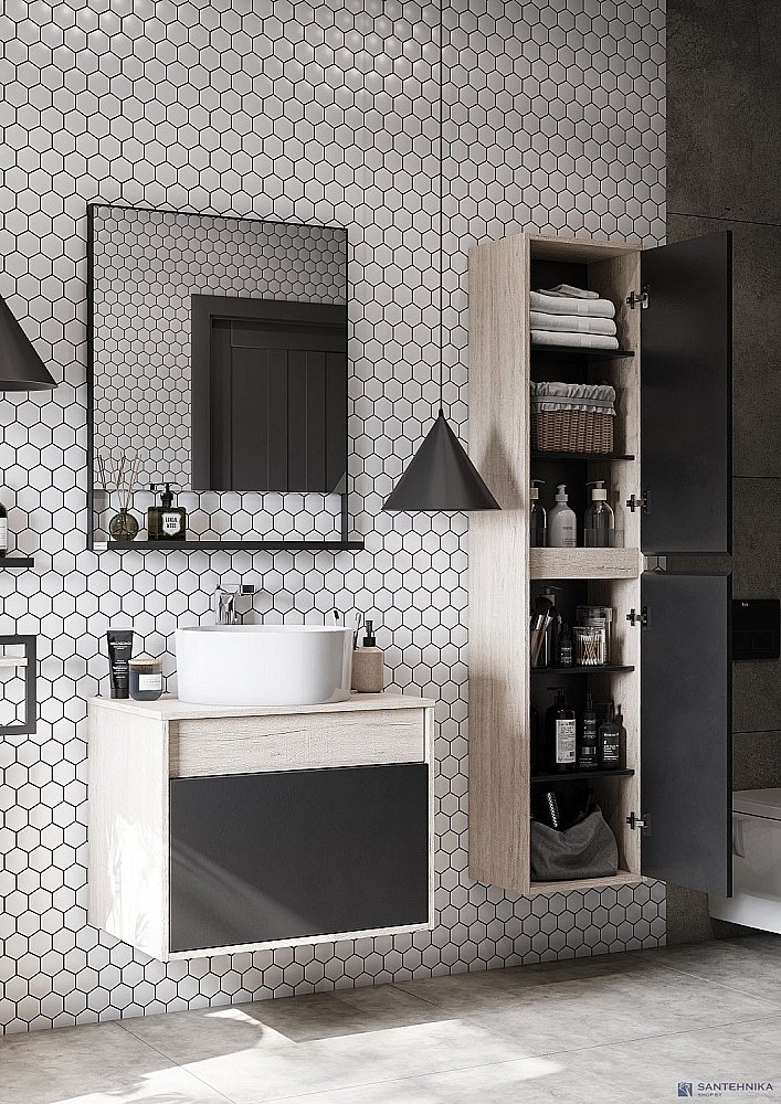 Пенал Акватон Лофт Урбан 37 графит/дуб орегон для ванной в интернет-магазине сантехники Sanbest