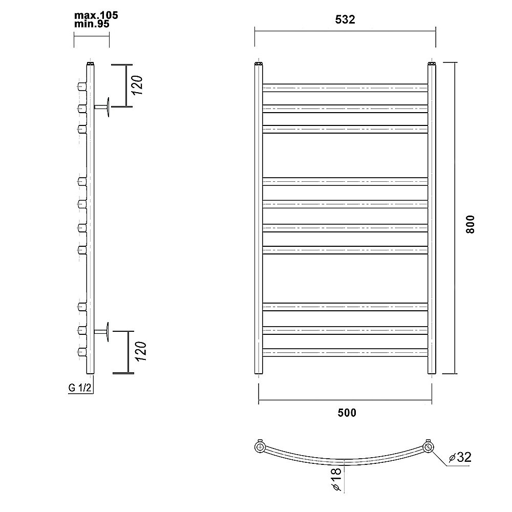 Полотенцесушитель водяной Domoterm Калипсо П10 500x800 золото купить в интернет-магазине сантехники Sanbest