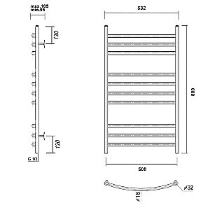 Полотенцесушитель водяной Domoterm Калипсо П10 500x800 золото купить в интернет-магазине сантехники Sanbest