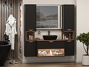 Пенал подвесной Misty Bergen 35 BER-05035-02-19-ПоЛ Дуб Галифакс олово/Черный для ванной в интернет-магазине сантехники Sanbest