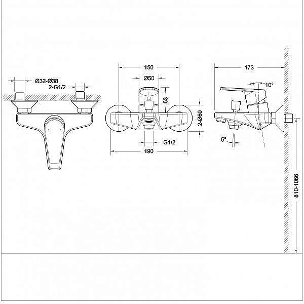 Смеситель для ванны BRAVAT Line F65299C-B-RUS купить в интернет-магазине сантехники Sanbest