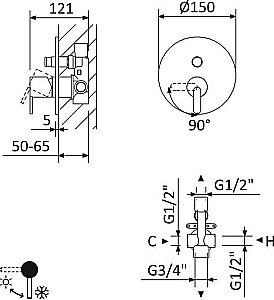 Смеситель для душа Cezares LEAF-VDIM-L-SR Sunrise купить в интернет-магазине сантехники Sanbest