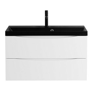 Тумба с раковиной Belbagno MARINO 90 белая глянцевая/черная раковина для ванной в интернет-магазине Sanbest