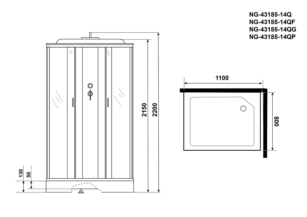 Душевая кабина Niagara Classic NG-43185-14QP 110x80 купить в интернет-магазине Sanbest