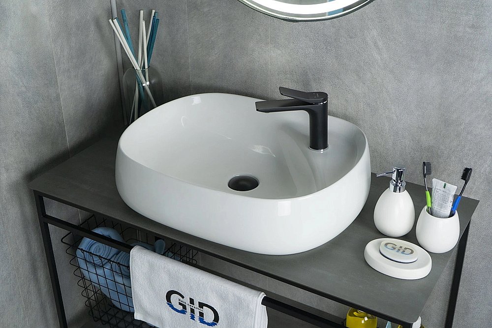 Раковина накладная Gid Lago 59 N9048 51185 белая купить в интернет-магазине Sanbest