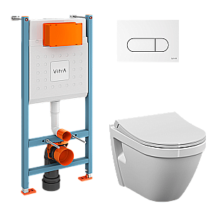 Унитаз подвесной VitrA S50 9003B003-7203 безободковый, с инсталляцией, с крышкой микролифт, белый/клавиша глянцевая белая купить в интернет-магазине Sanbest