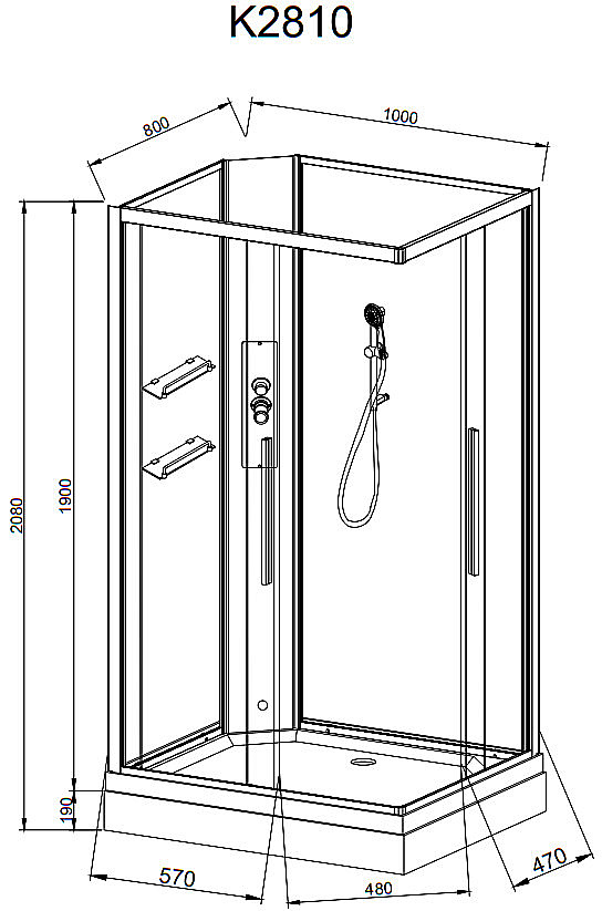 Душевая кабина AvaCan K Серия K2810N 100х80 без крыши купить в интернет-магазине Sanbest