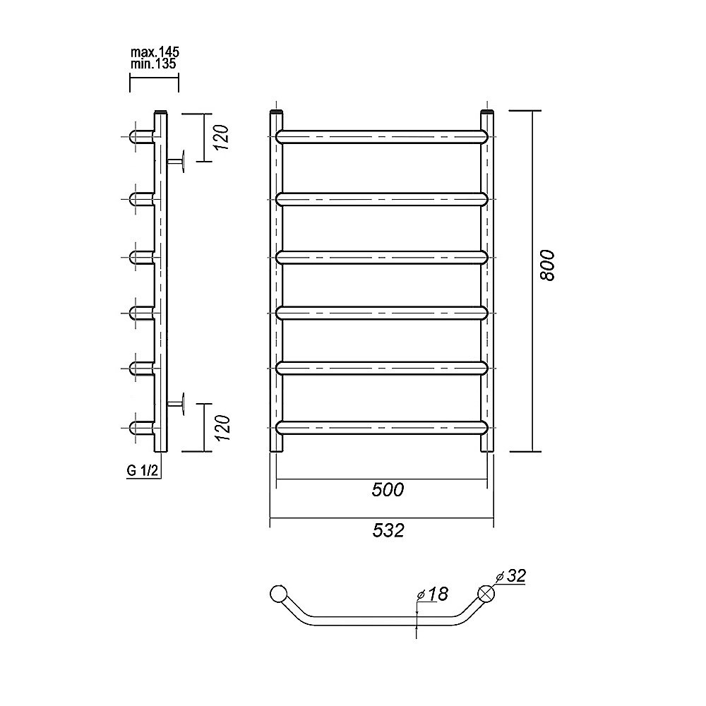 Полотенцесушитель водяной Domoterm Лаура П6 500x800 хром купить в интернет-магазине сантехники Sanbest