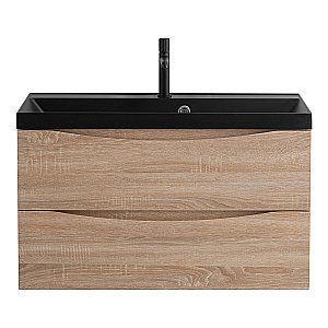 Тумба с раковиной Belbagno MARINO 80 белый дуб/черная раковина для ванной в интернет-магазине Sanbest