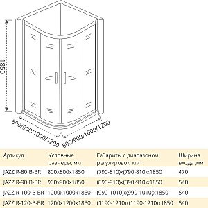 Душевой уголок Good door JAZZ R 100x100 тонированный бронза купить в интернет-магазине Sanbest